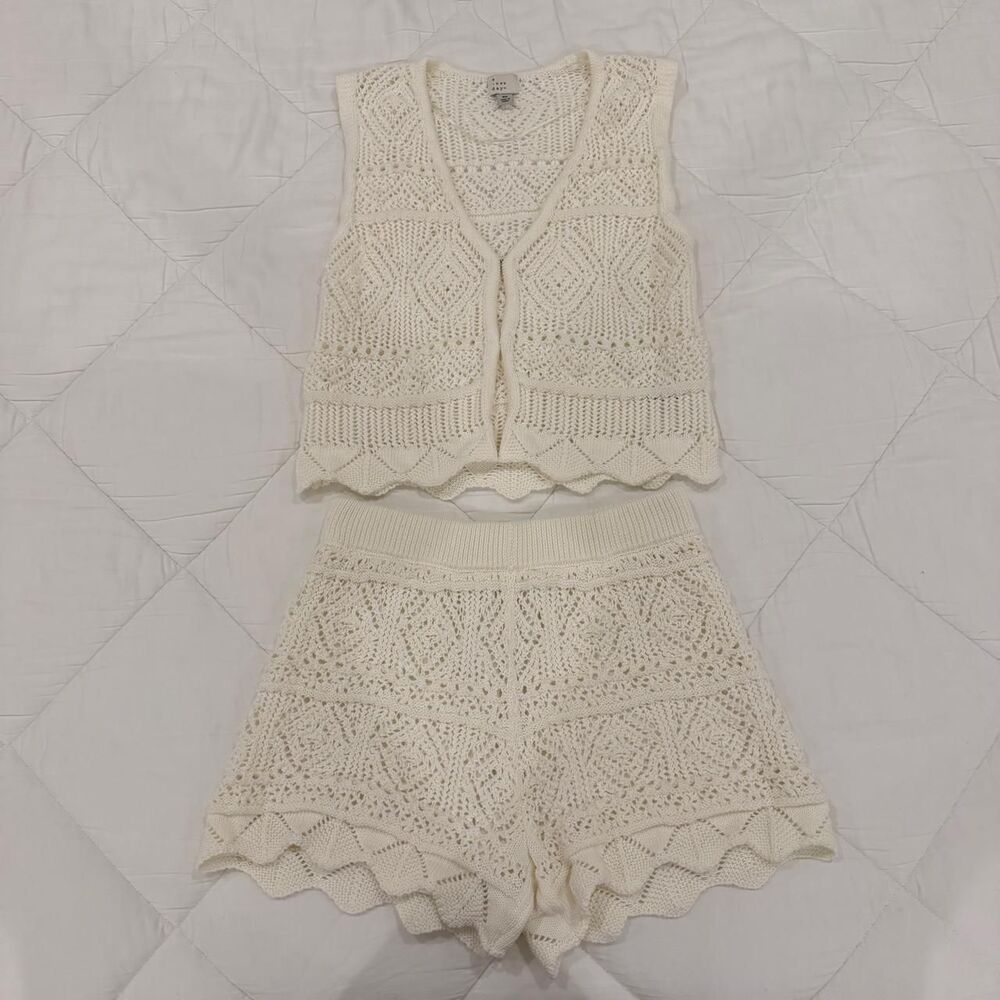 a new day cream crochet two piece set